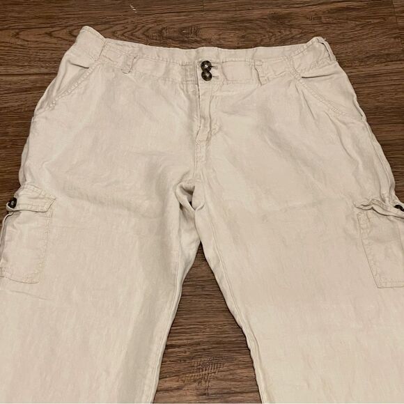 Cynthia Rowley Linen Cargo Pants Beige Khaki Size 8 - Picture 2 of 12